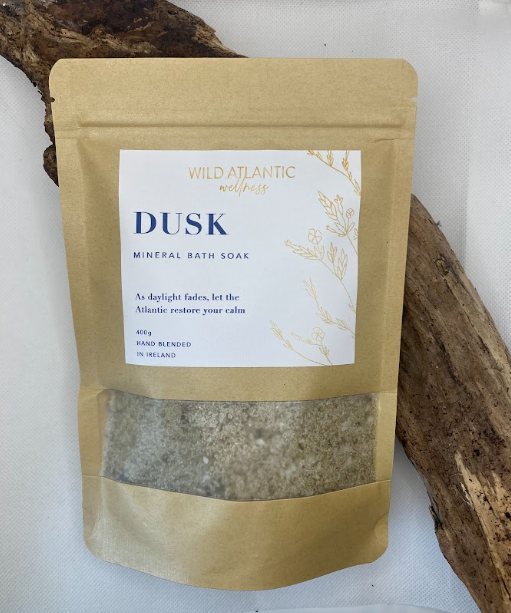 DUSK Irish seaweed mineral bath soak in kraft pouch, hand blended in West Cork Ireland