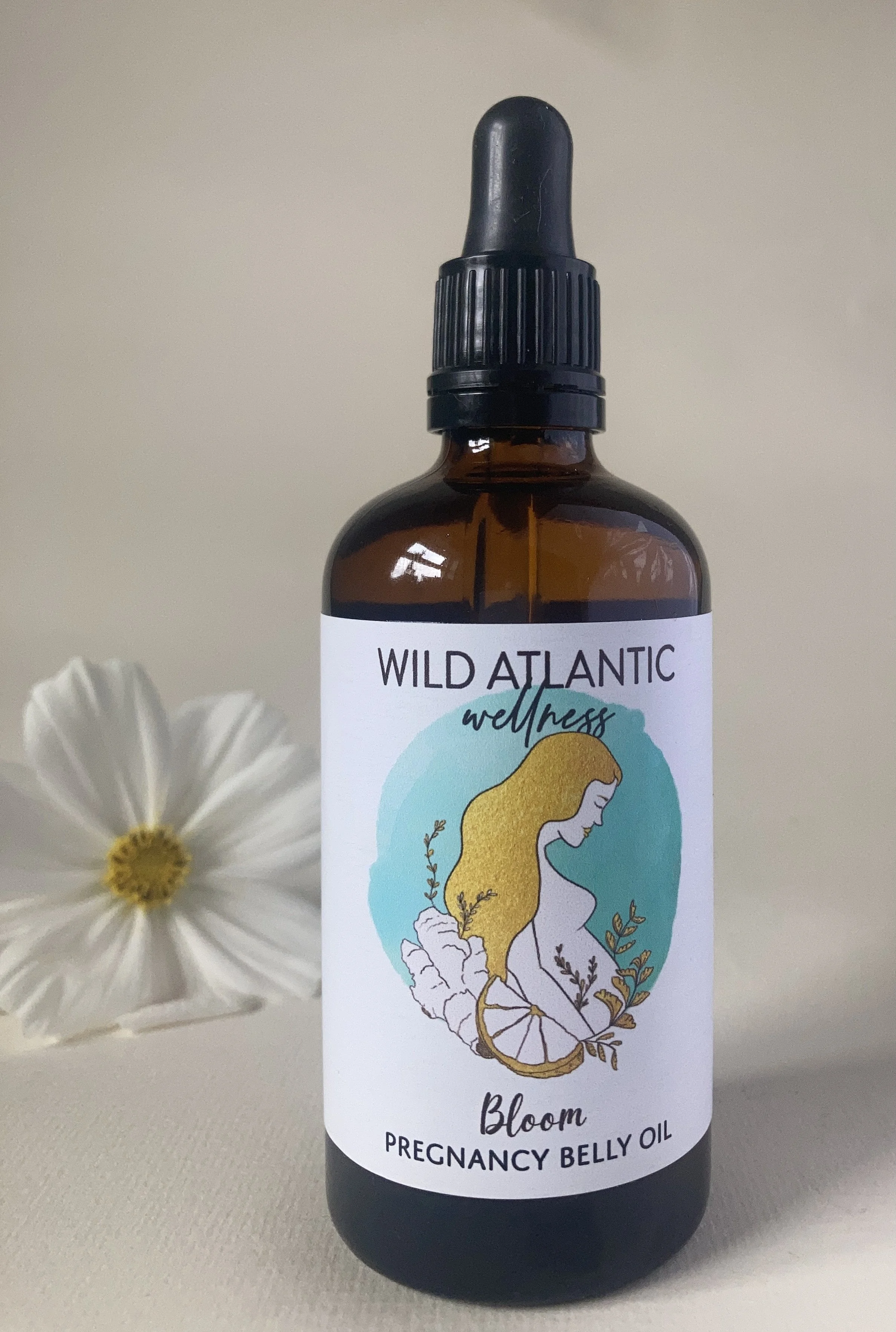Bloom pregnancy belly oil by Wild Atlantic Wellness — natural, handmade belly oil for pregnancy made in West Cork, Ireland