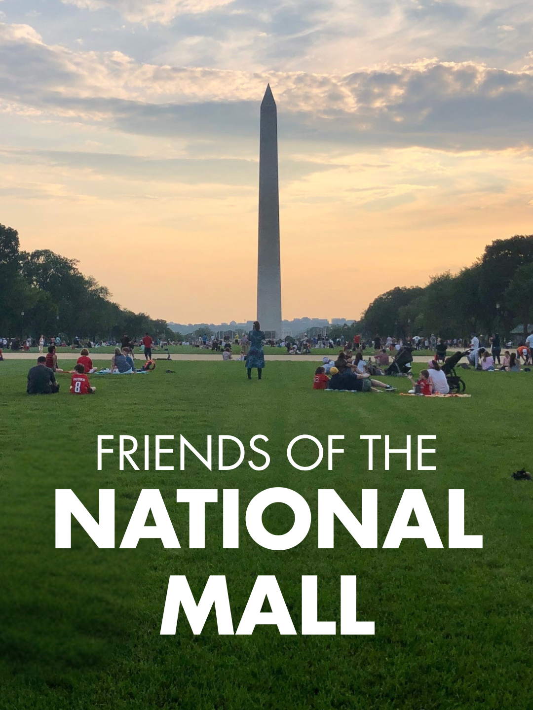 Friends of the National Mall logo with Washington Monument and people enjoying the mall