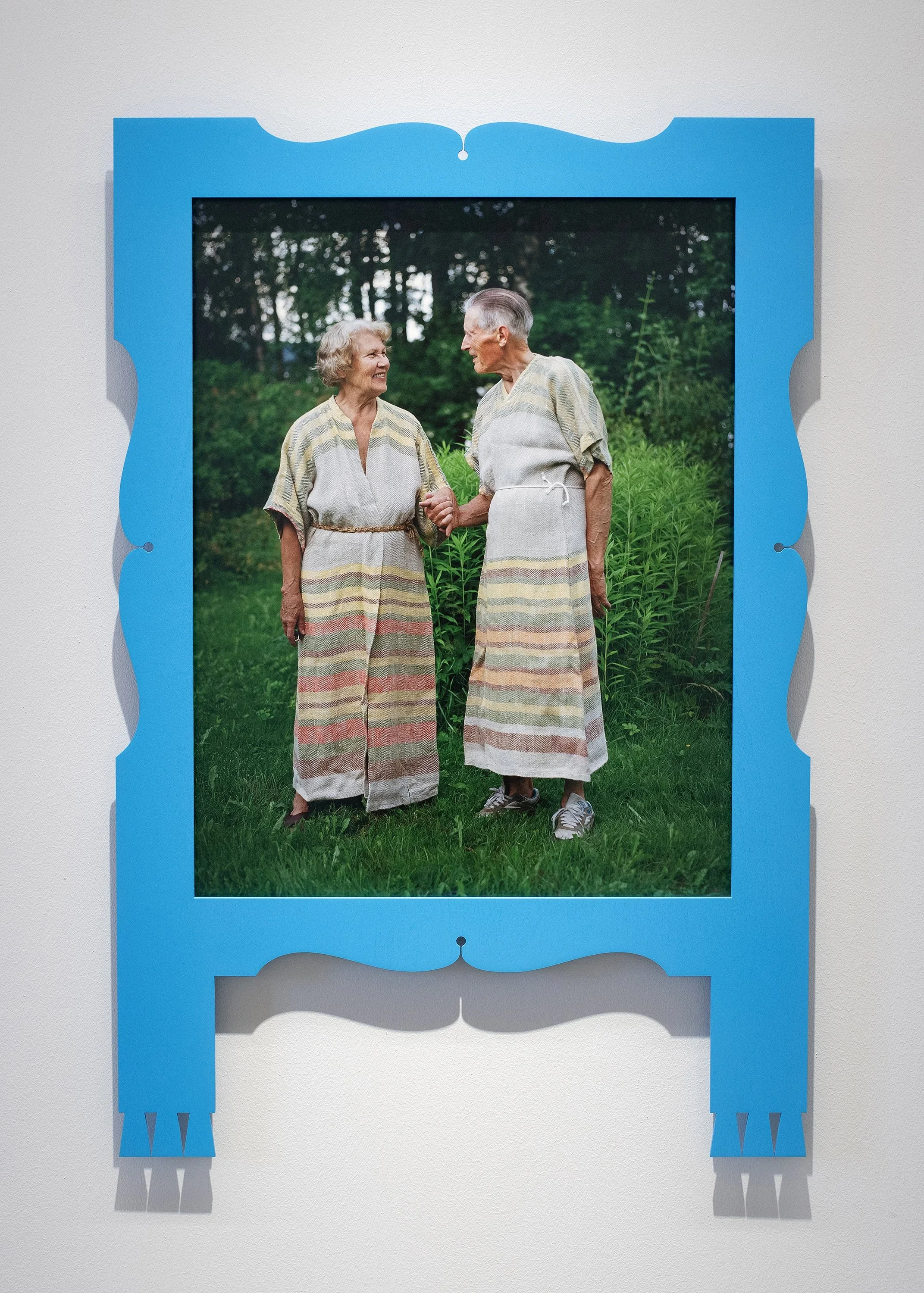  Ritva Tuomi and Lumi Tuomi.  Viimeinen kesä . 2008/2026. Decorative wooden frame, museum glass, pigment print on Dibond. 91 x 61 cm. 