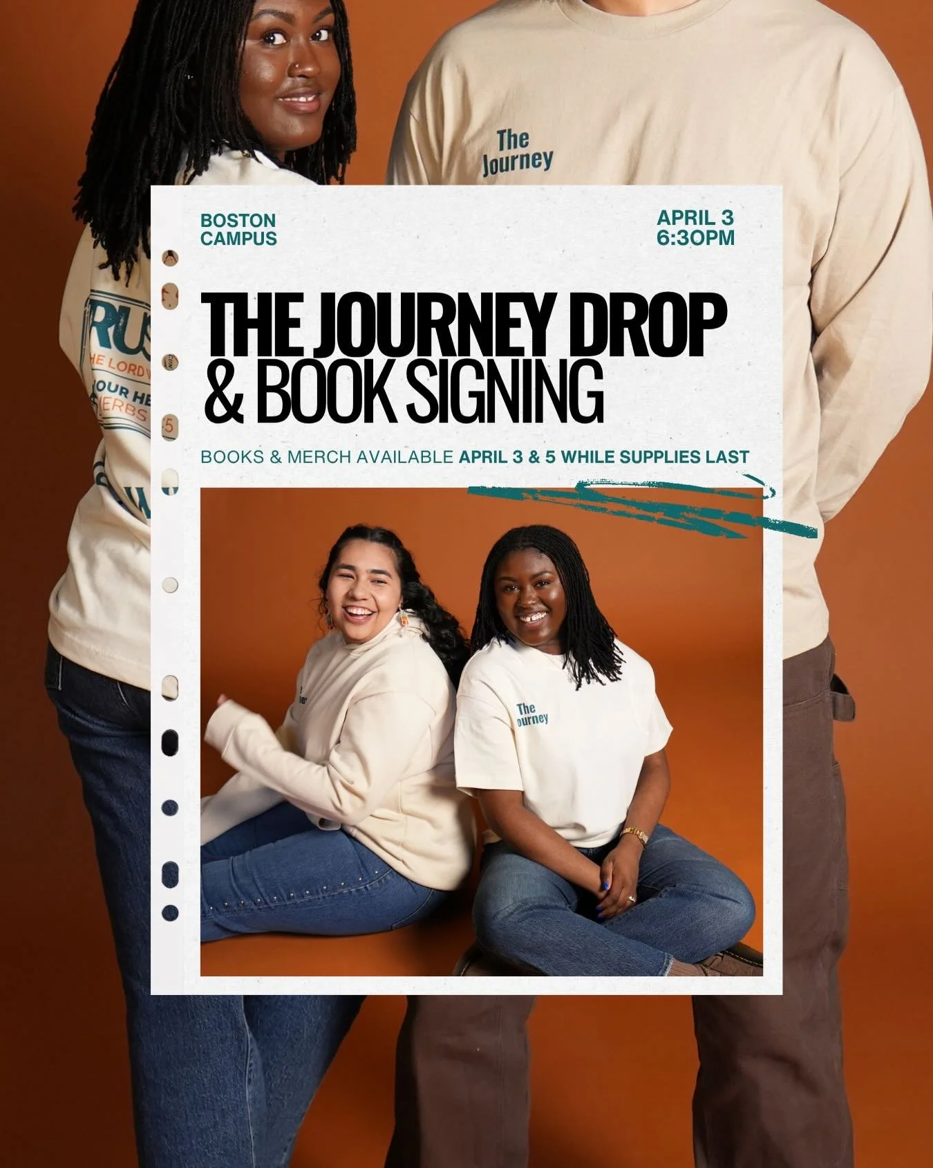 The Journey drop is almost here. 

Book signing + merch release
📍 Boston Campus
🕡 6:30PM (before Good Friday service)

Books &amp; merch available April 3 &amp; 5 while supplies last.
Limited quantities available.