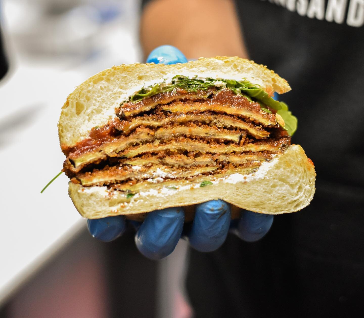 The 🍆 sandwich that gets so much love and attention&hellip; 
✔️Crispy Eggplant&hellip; Sesame seed round roll that&rsquo;s lathered in herbed Ricotta&hellip; Baby Arugula&hellip;. And our Tomato Jam, cooked down with honey and hints of cinnamon, za&