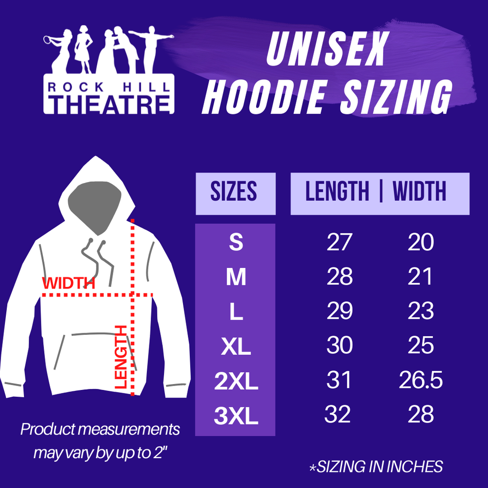 Adult RHT #PlayYourPart Hoodie Purple, Unisex sizing — Rock Hill Theatre