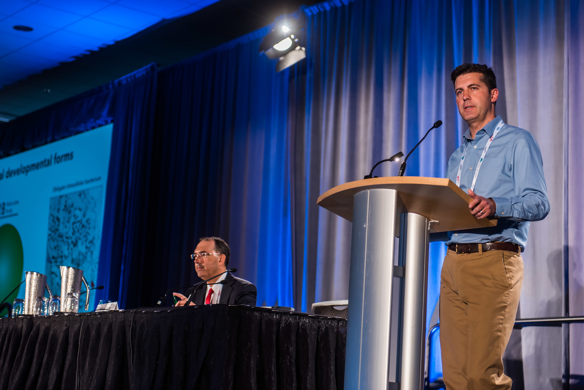 Dr. Kevin Hybiske giving a plenary talk at ISSTDR. Dr. Hybiske was also a presenter at the STI Vaccines symposium, providing updates for chlamydia vaccines.