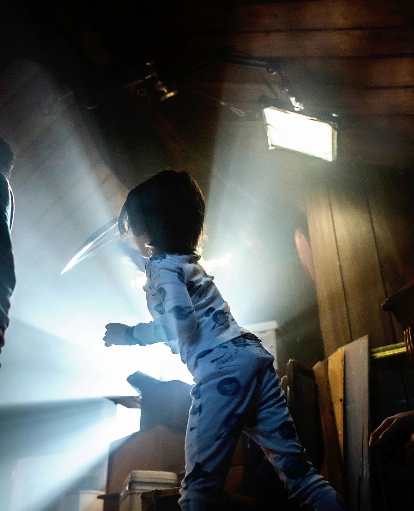 George exploring the attic. 1.7.2020 (Day 1/35)⁠
⁠
This was the first day the crew was together on set and the first day working with Elijah Maximus, our little George. Working with Elijah is like working with a seasoned actor: hits his marks, takes 