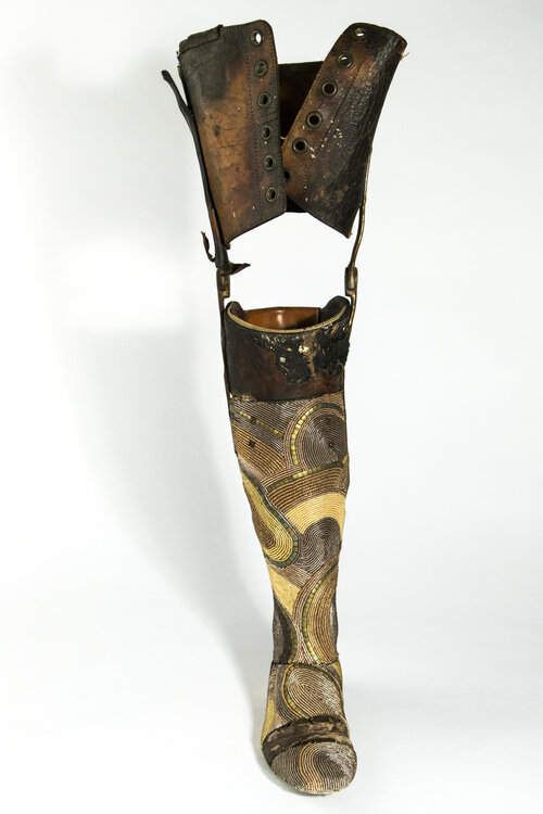  untitled (leg). 2015. prosthetic leg, seed beads. 4.25” x 9.5” x 27.5” 
