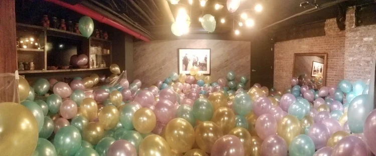Ceiling balloon garland for an NYC event
