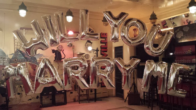 Will You Marry Me balloon proposal decor NYC