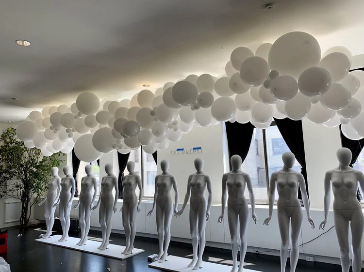 Long suspended balloon cloud installation NYC
