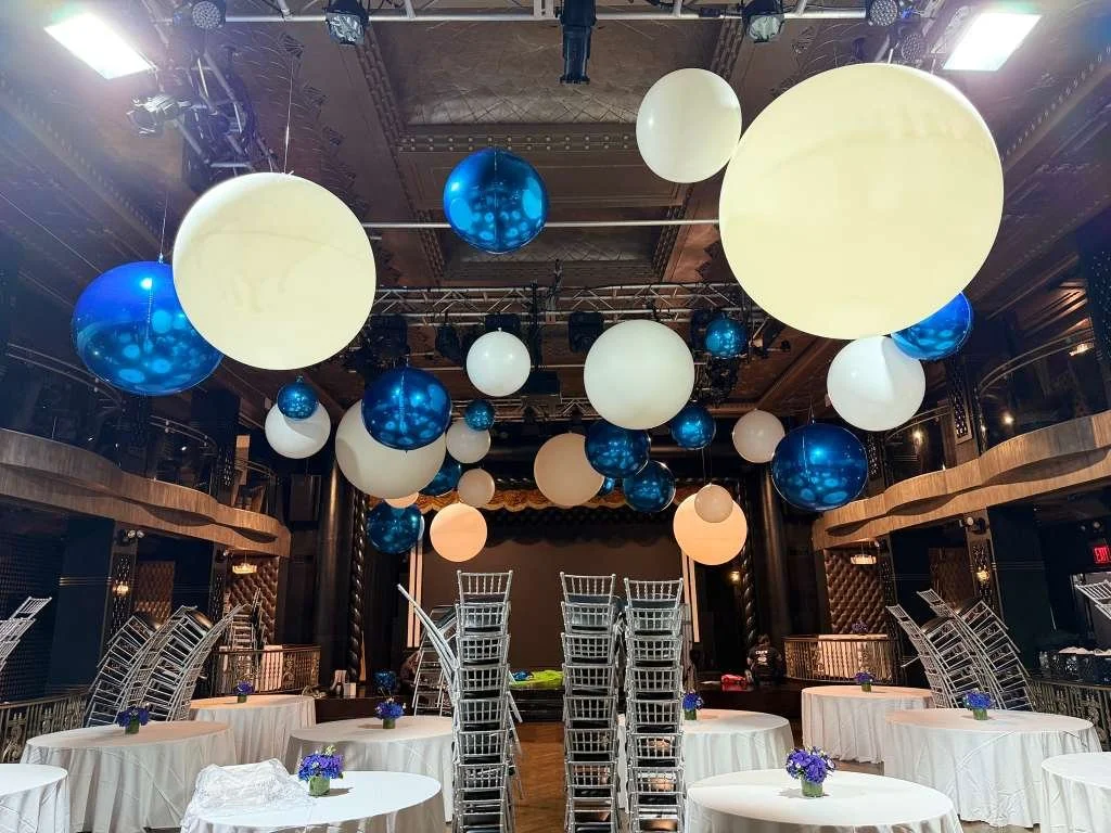 Large Orb Balloon Ceiling Installation for a Gala at Edison Ballroom NYC — Theater District Manhattan