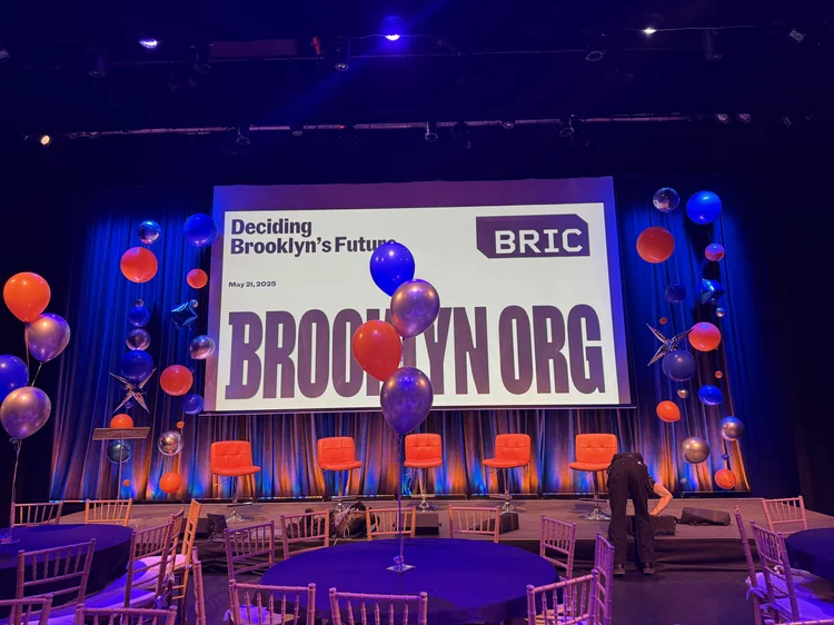 Balloon centerpieces and stage decor at BRIC Arts Media Brooklyn