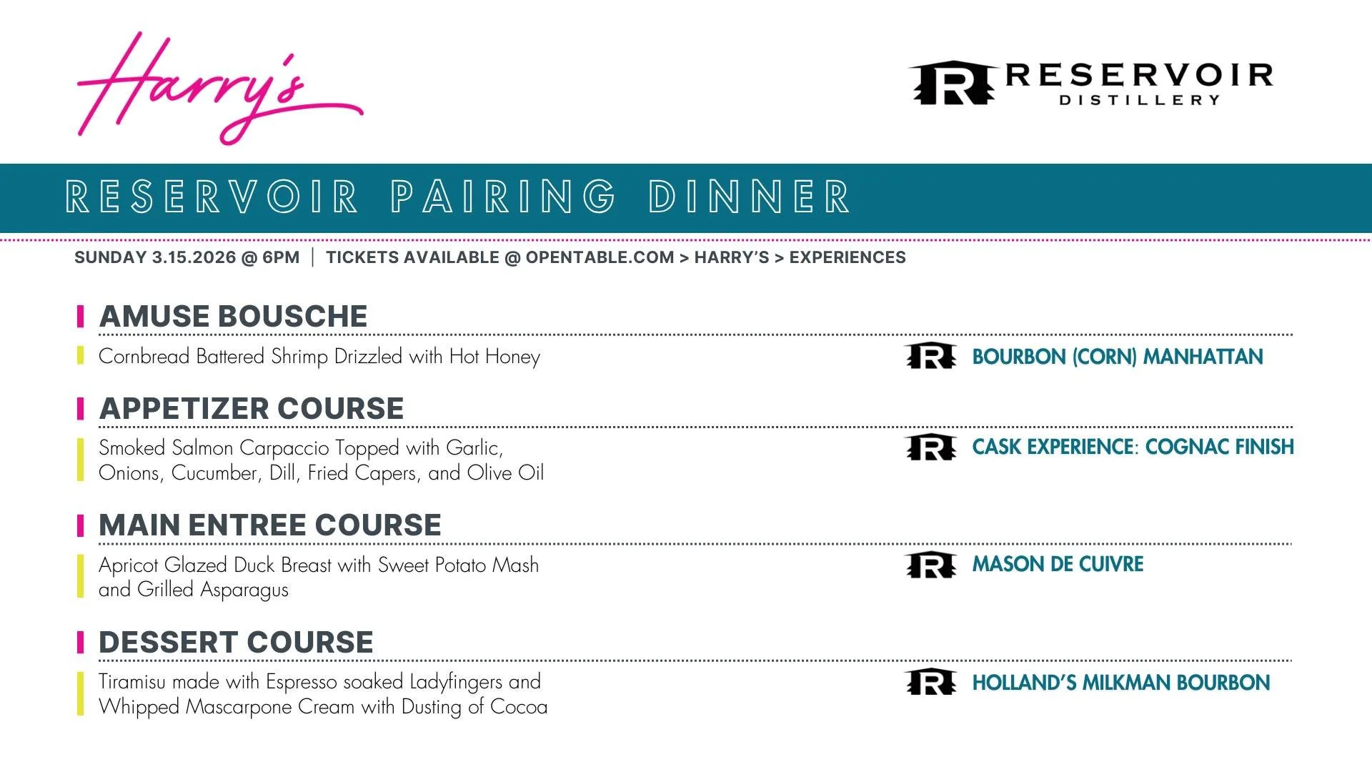 Reservoir Pairing Dinner at Harry's