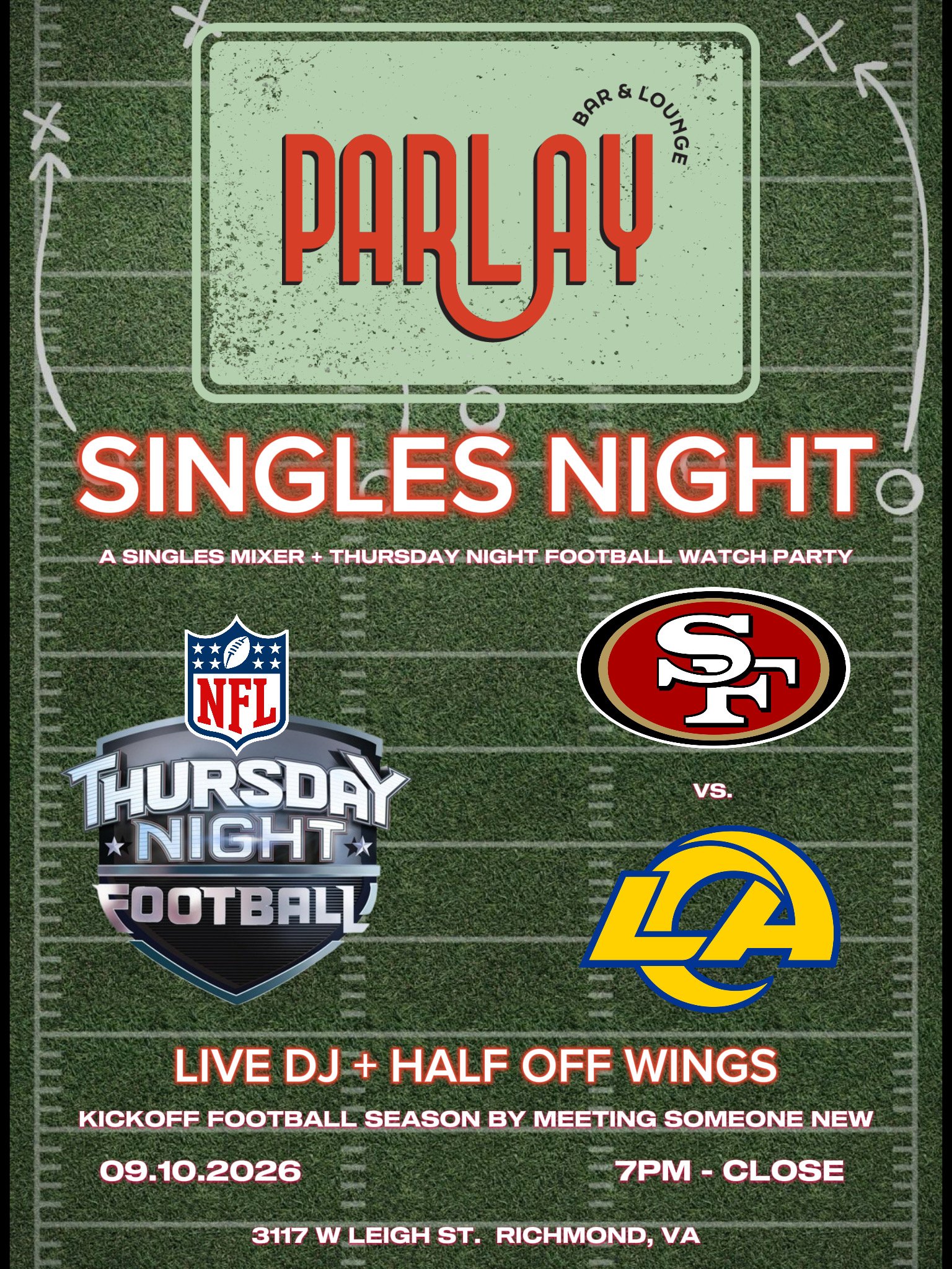 Parlay Singles Night: Singles Mixer + Thursday Night Football Watch Party