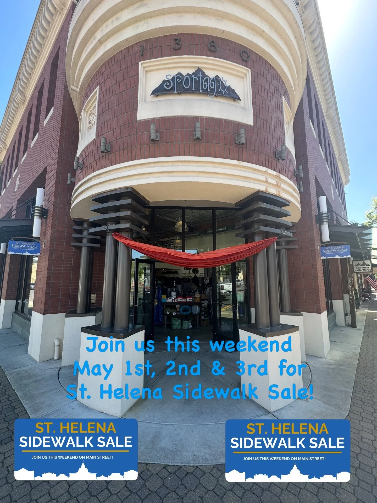 Join us this weekend. May 1st, 2nd &amp; 3rd for St. Helena Sidewalk Sale!  #mysthelena #sthelenaca #downtownsthelena #sportago #shoplocal @napavalley @sthelenachamberca @sthelenaca @visitnapavalley