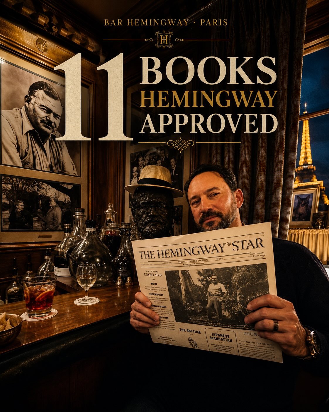 I&rsquo;m in Paris, tucked into Bar Hemingway at the Ritz, jotting down a list of his favorite novels. The bar is lively, filled with photographs of Papa, a bronze sculpture, handwritten notes, postcards, and enough history to make you linger over an