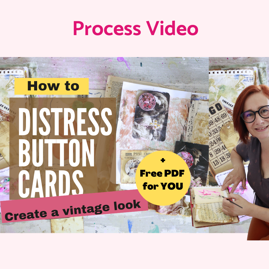 How to Create vintage style button Cards with distressing mixed media techniques  