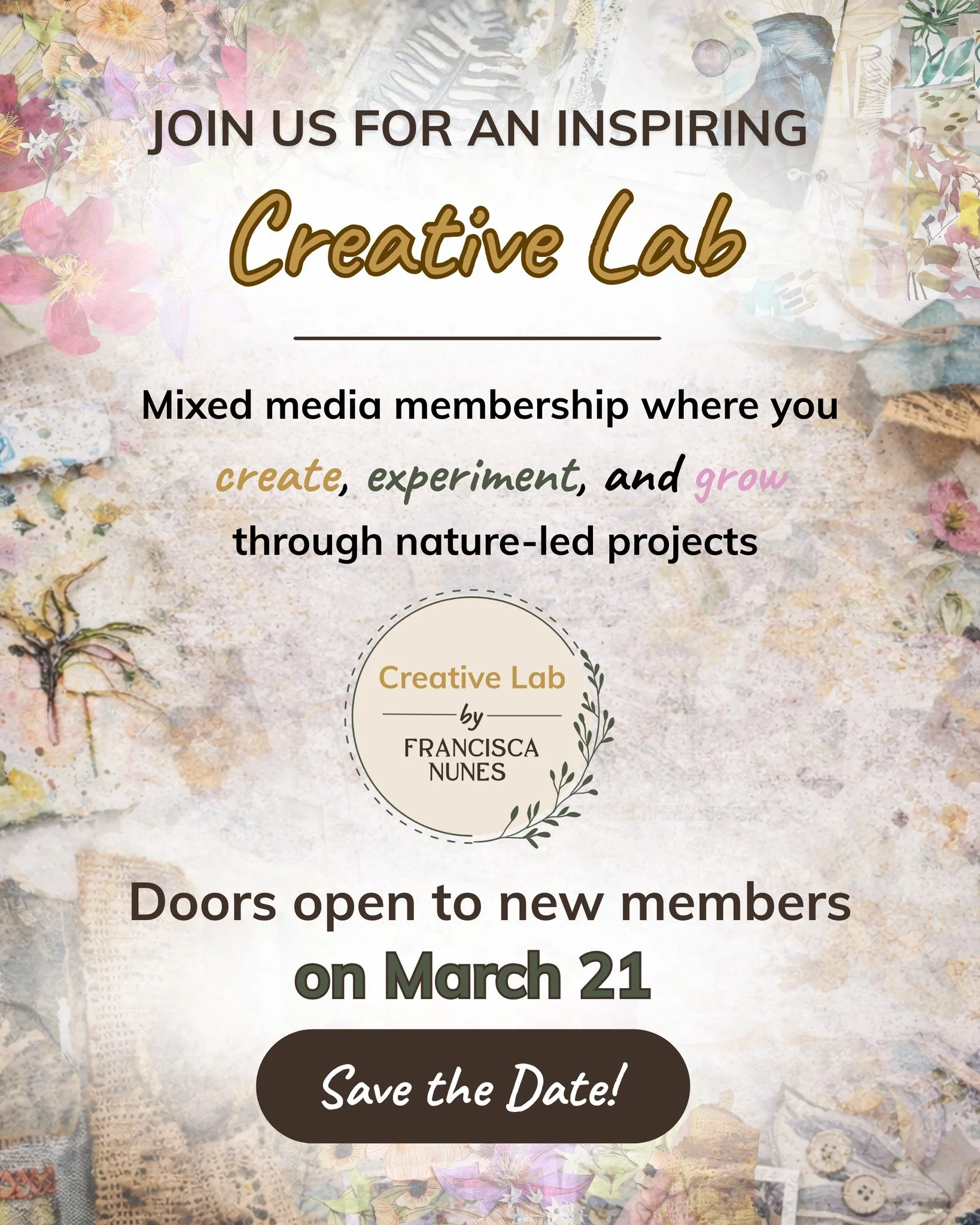 After a quiet winter pause, the Creative Lab is opening again.

The Creative Lab is my membership space for artists who want to explore nature through mixed media, experiment with materials, and grow their creative practice over time.

Inside the Lab