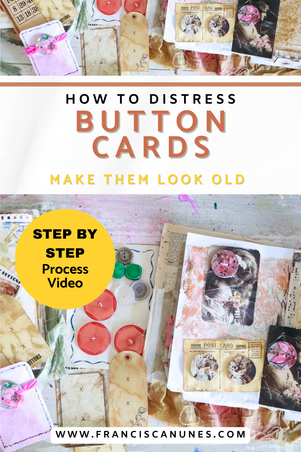 How to Create vintage style button Cards with distressing mixed media ...