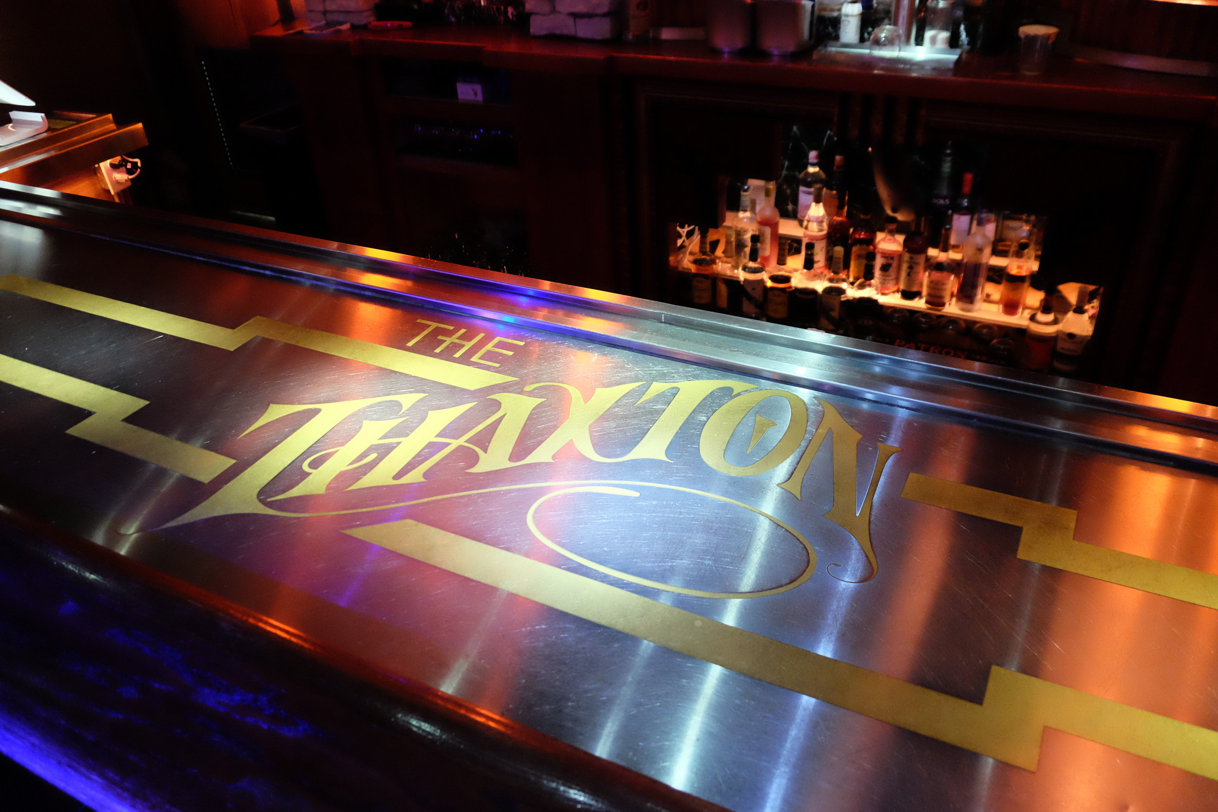 Stainless steel &amp; brass inlay bar top - The Thaxton