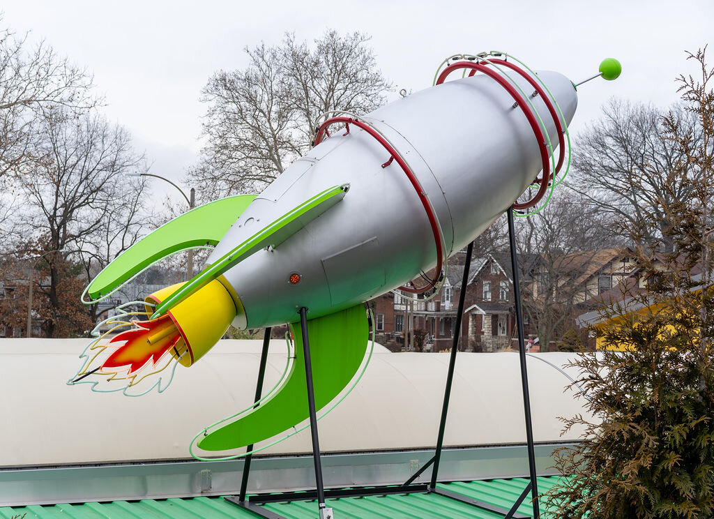 Fiberglass rocket with neon lighting - High-Pointe Drive-in