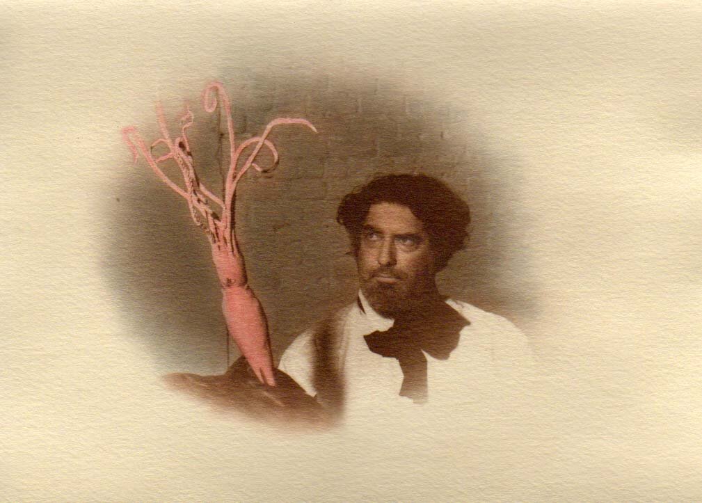 Joe and his giant squid. Hand-colored silver gelatin print, 2009