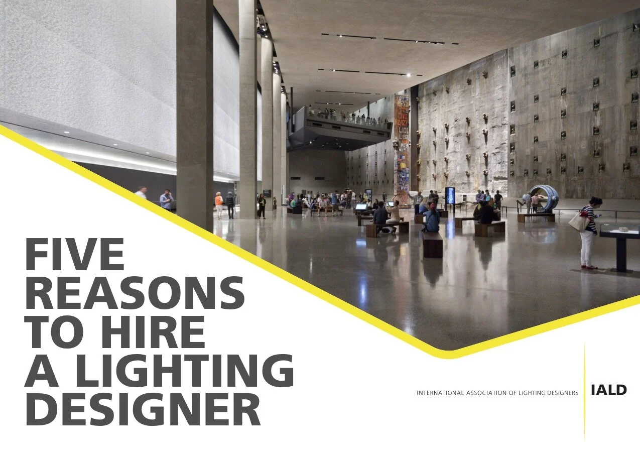 Postcard for architects, interior designers, and building owners detailing the benefits of hiring a lighting designer. Click to see full postcard.