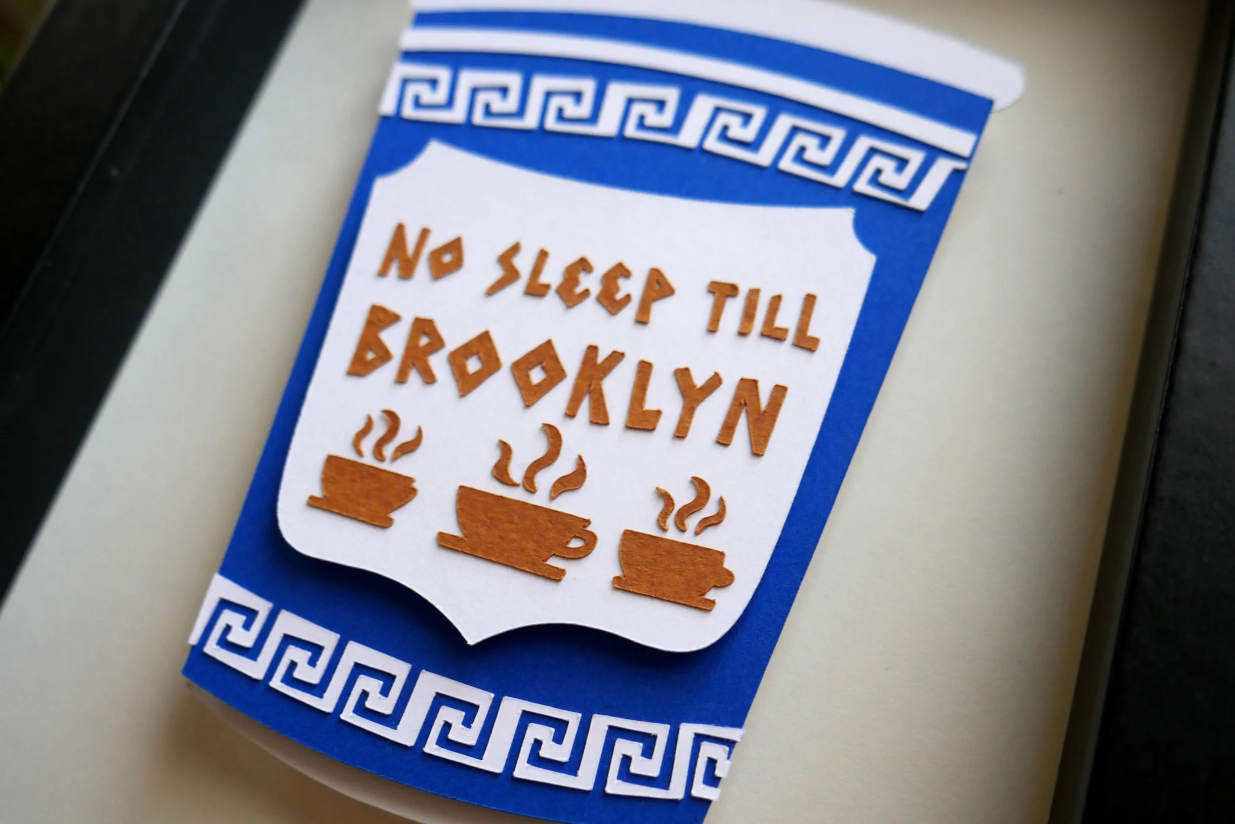 No Sleep Till Brooklyn NYC Coffee Cup Handmade Paper Art