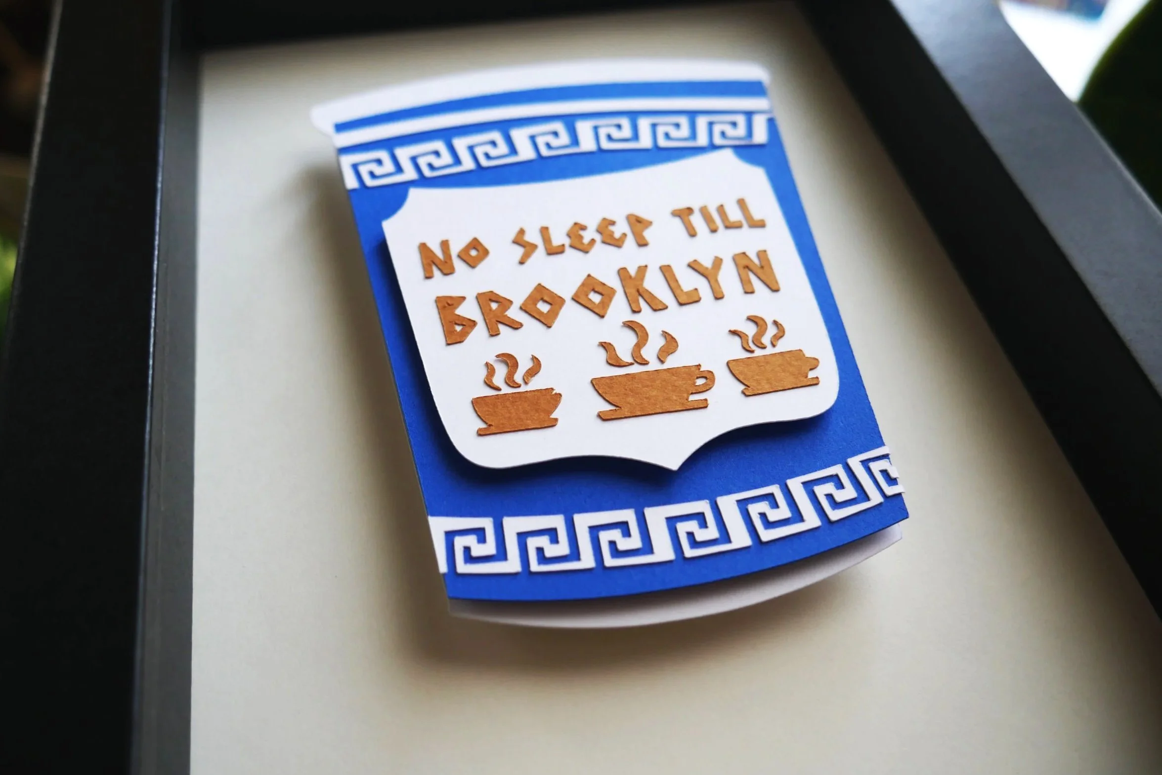 No Sleep Till Brooklyn NYC Coffee Cup Handmade Paper Art