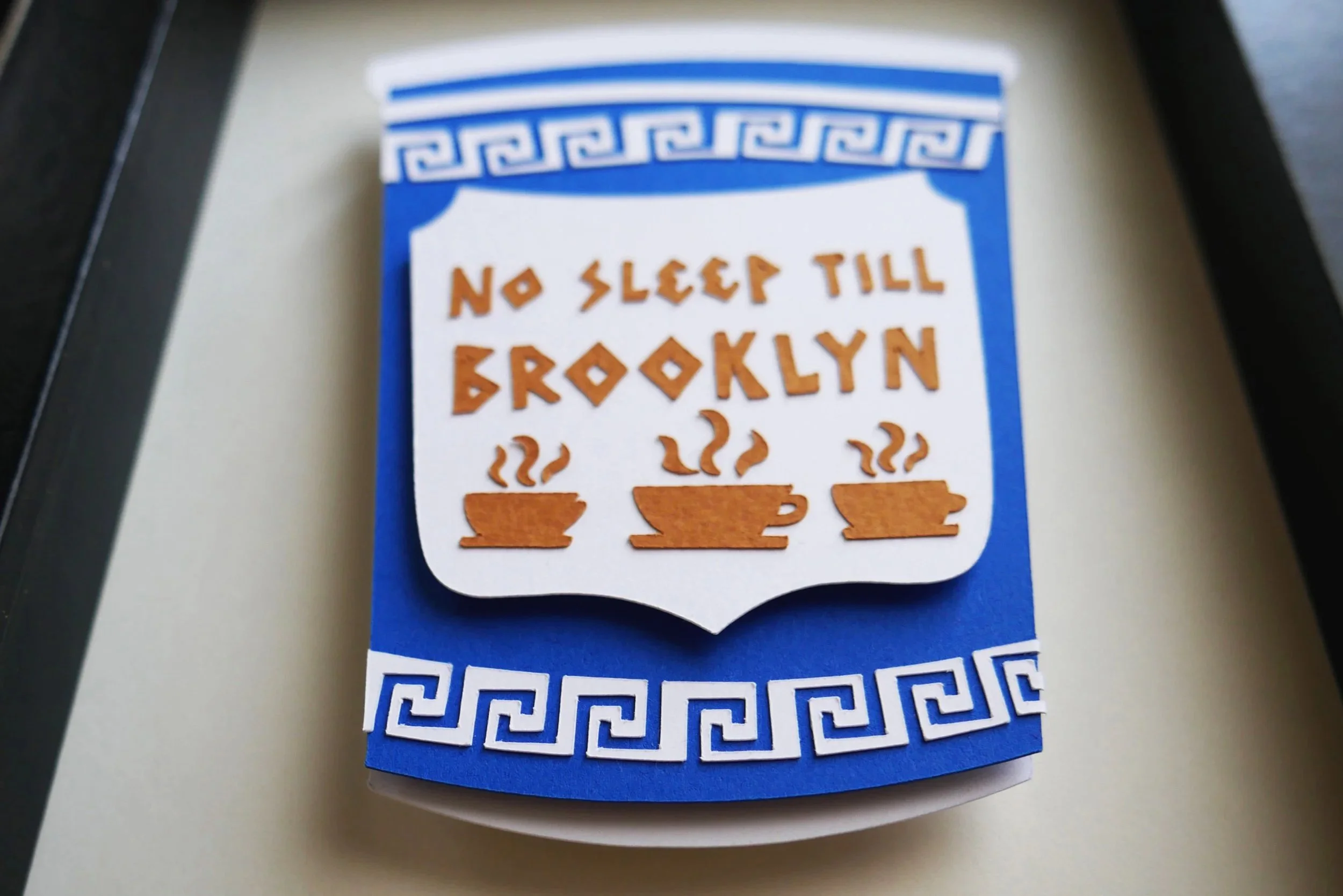 No Sleep Till Brooklyn NYC Coffee Cup Handmade Paper Art