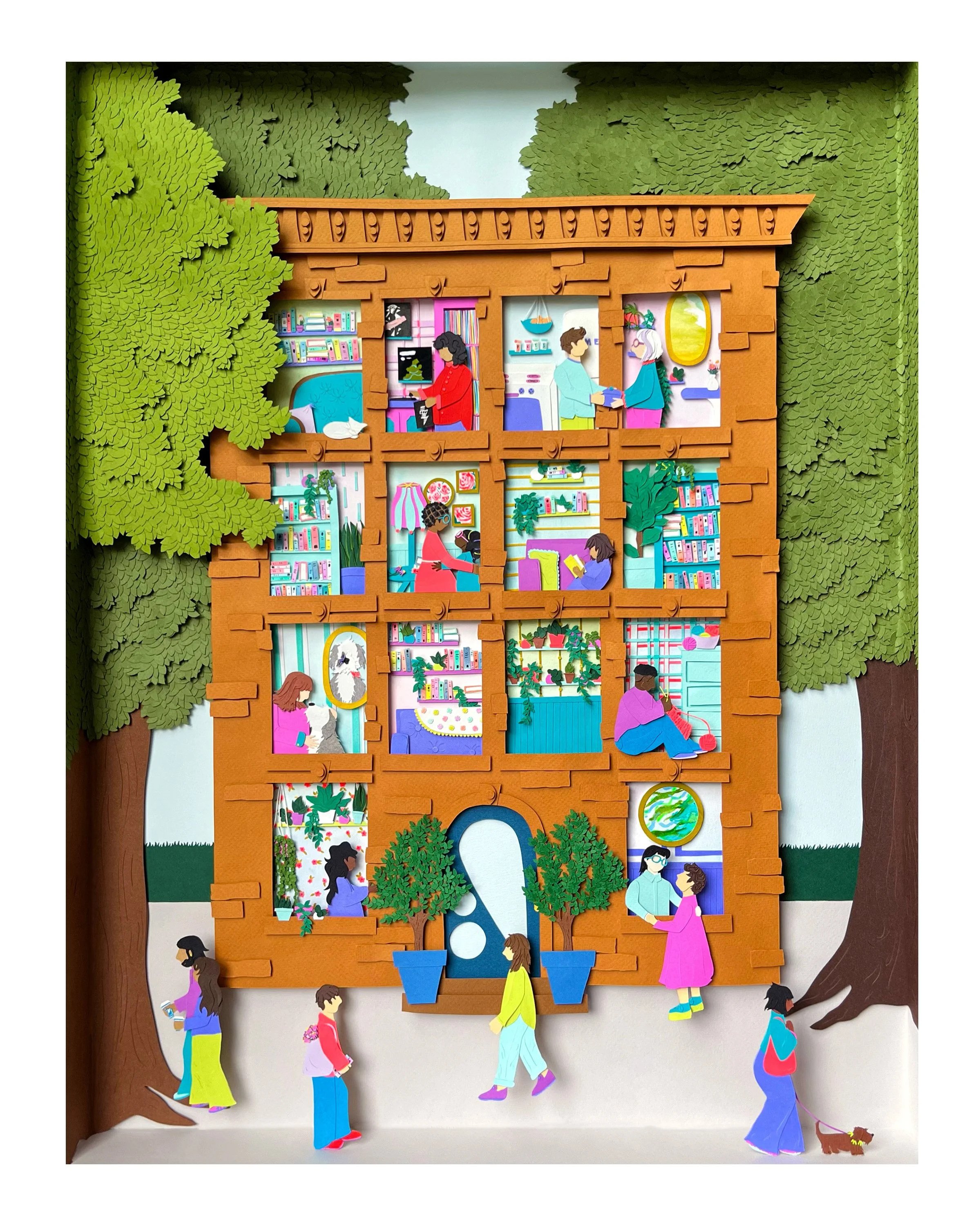 Unique Fine Art Print Celebrating NYC Community. Handmade Paper Art Illustration