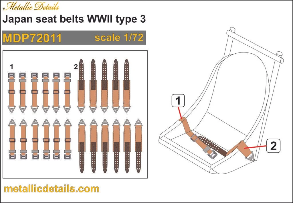1/72 Metallic Details Japan Seat Belts Type 3 3D Decals #MDP72011