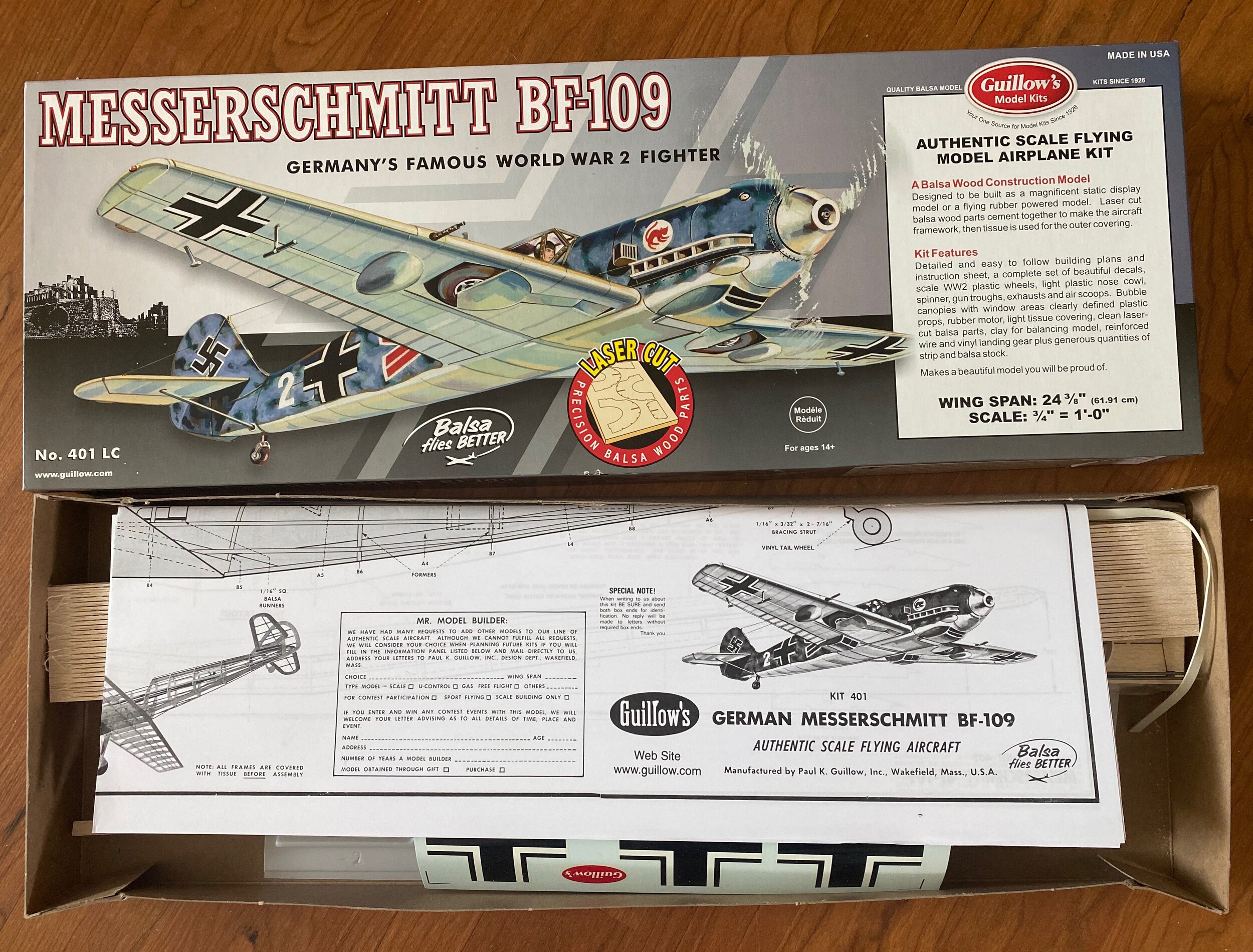 Guillows Messerschmitt BF109 24 3/8"Wingspan Kit#401LC