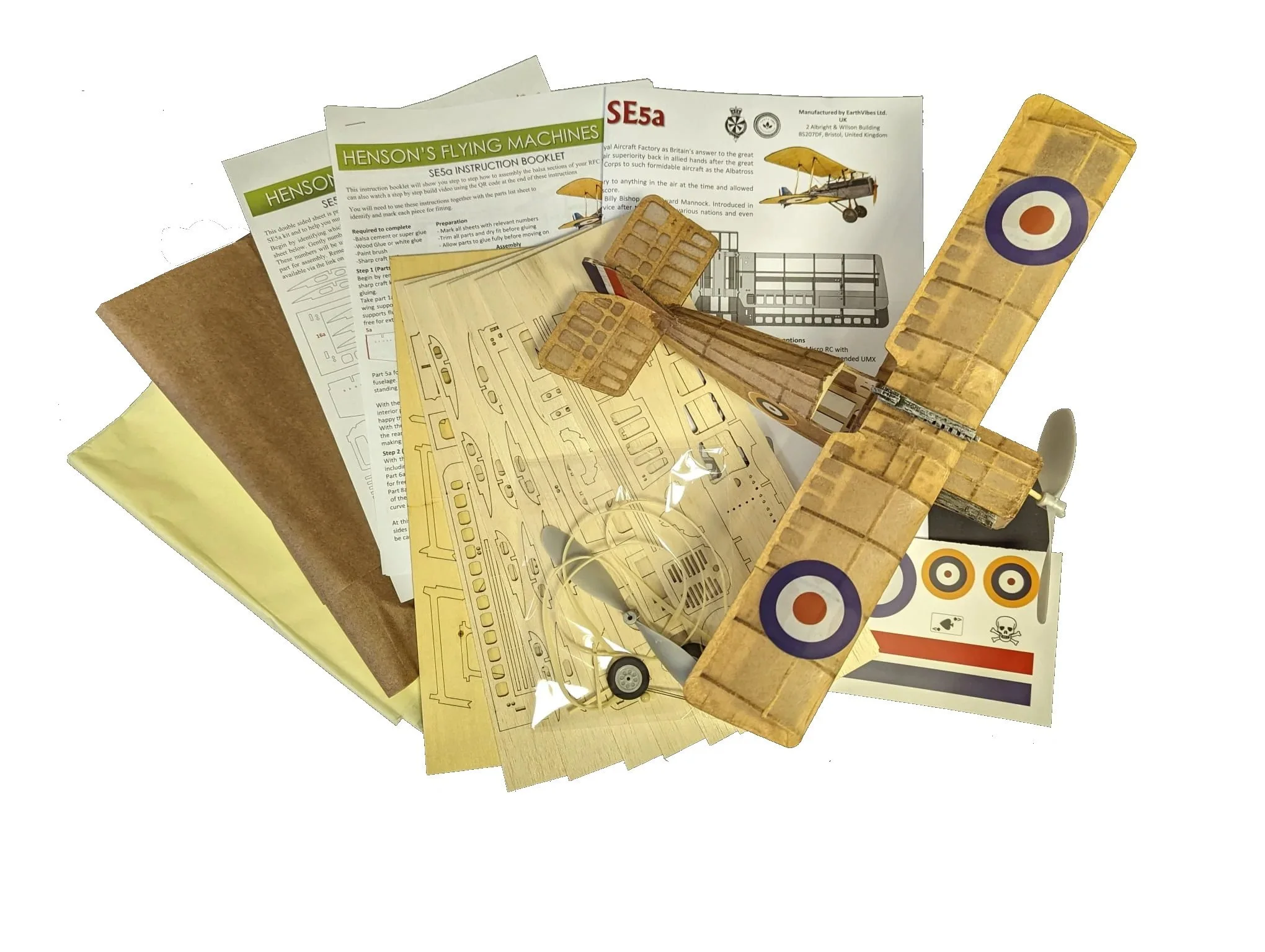 Henson's Flying Machines Se5a 22 inch Peanut Laser-Cut [FREE