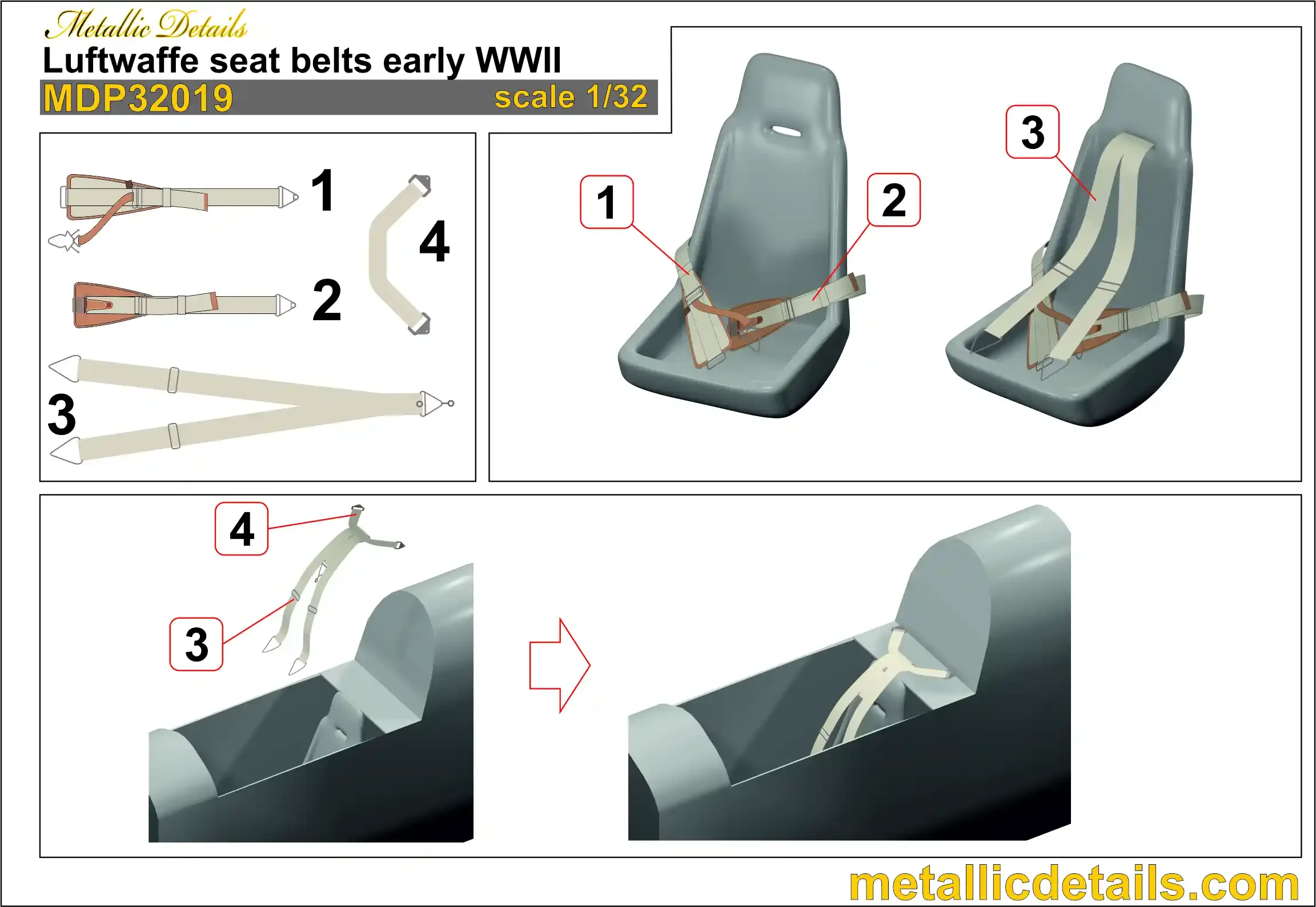 1/32 Metallic Details Luftwaffe Seat Belts Early 3D Decals #MDP32019