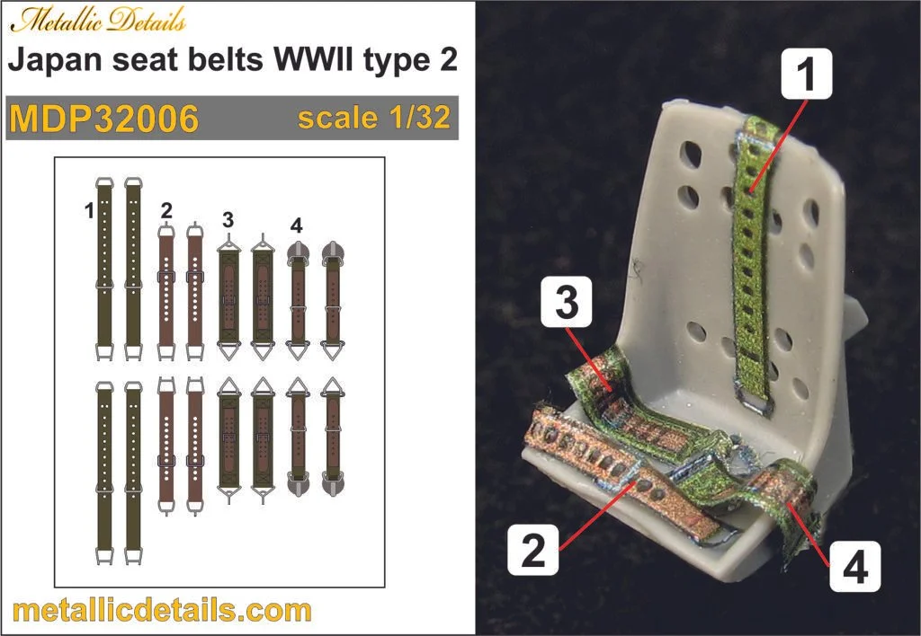 1/32 Metallic Details Japan Seat Belts Type 2 3D Decals #MDP32006