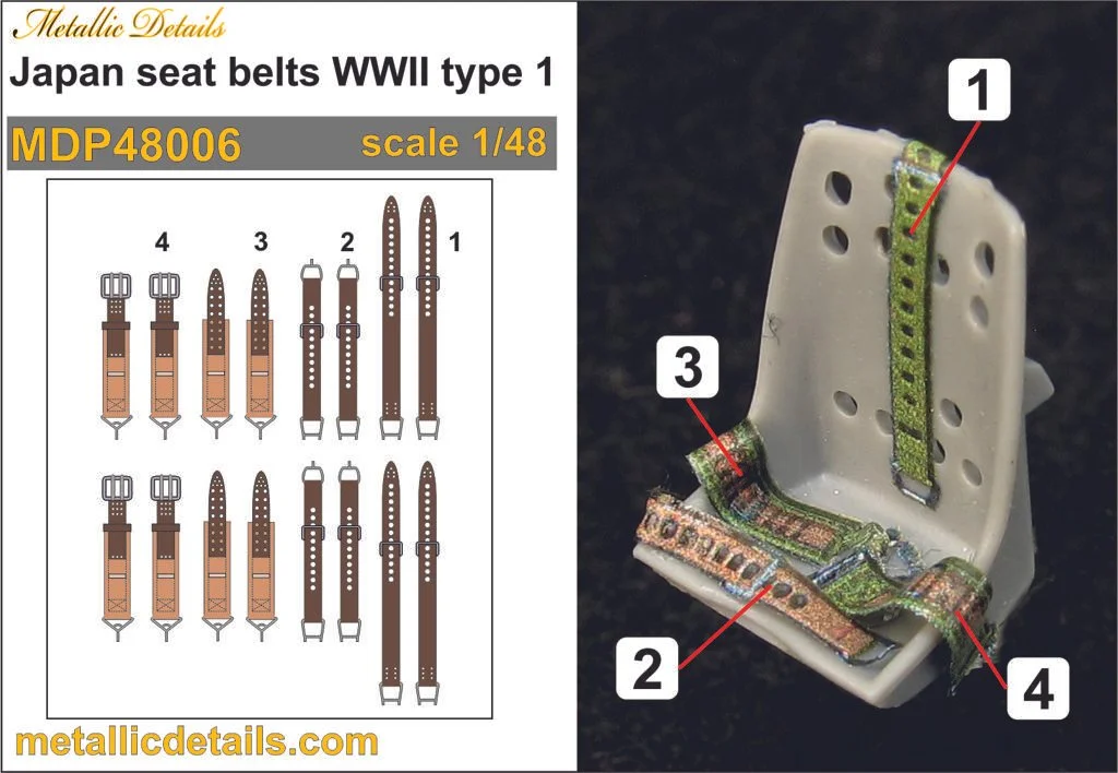 1/48 Metallic Details Japan Seat Belts Type 1 WWII 3D Decals #MDP48006