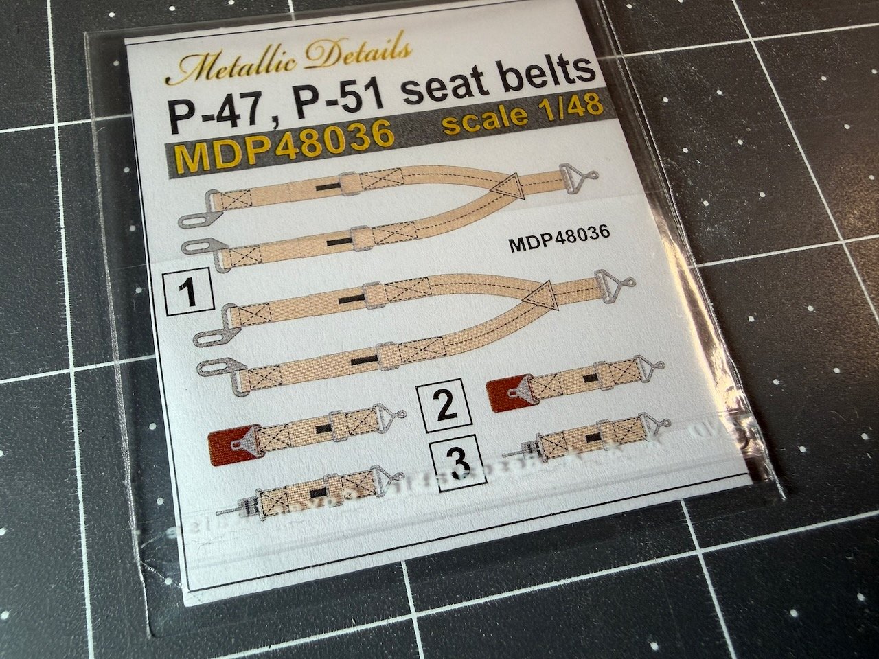 1/48 Metallic Details 3D Pilot Seatbelt Decals - P-47 Thunderbolt & P-51 Mustang Set for 2 Seats #MDP48036
