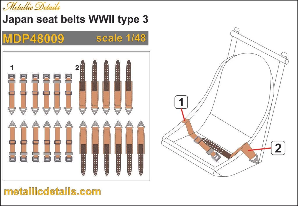 1/48 Metallic Details Japan Seat Belts WWII Type 3 3D Decals #MDP48009