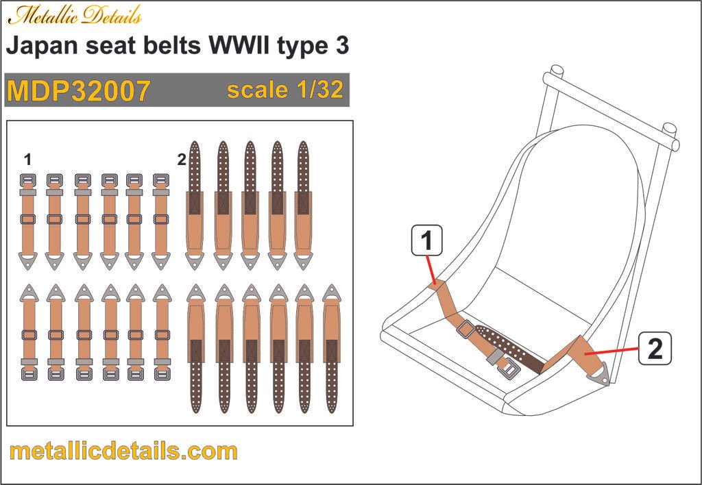 1/32 Metallic Details Japan Seat Belts Type 3 3D Decals #MDP32007