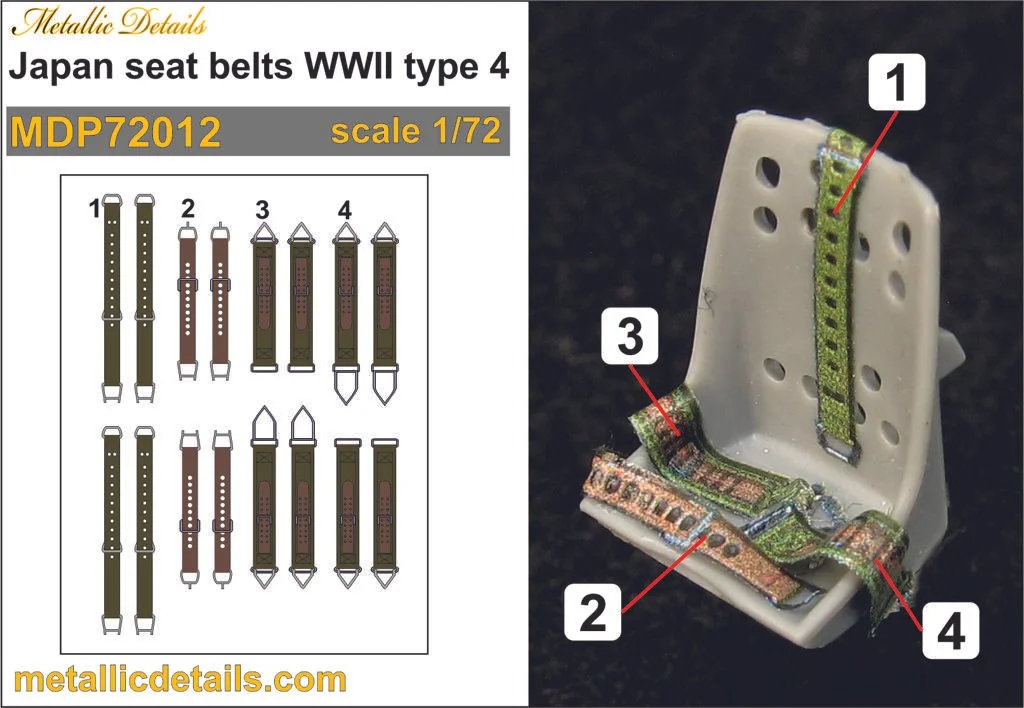 1/72 Metallic Details Japan Seat Belts Type 4 3D Decals #MDP72012