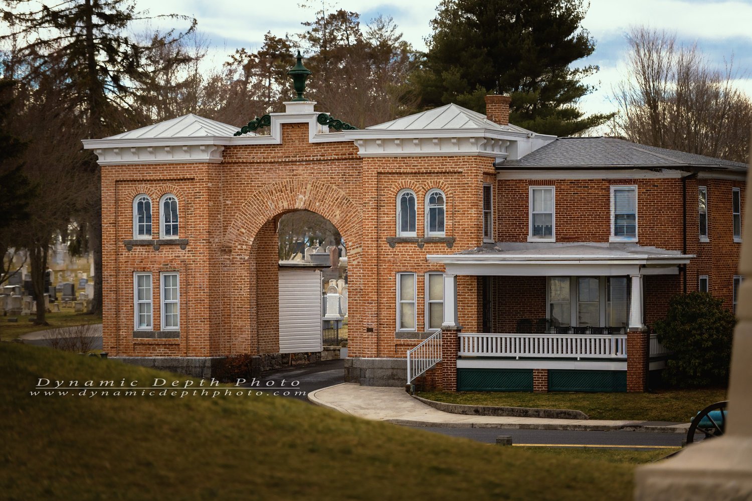 Brick Archway and House. Visible: Gettysburg Pennsylvania, brick building, archway.