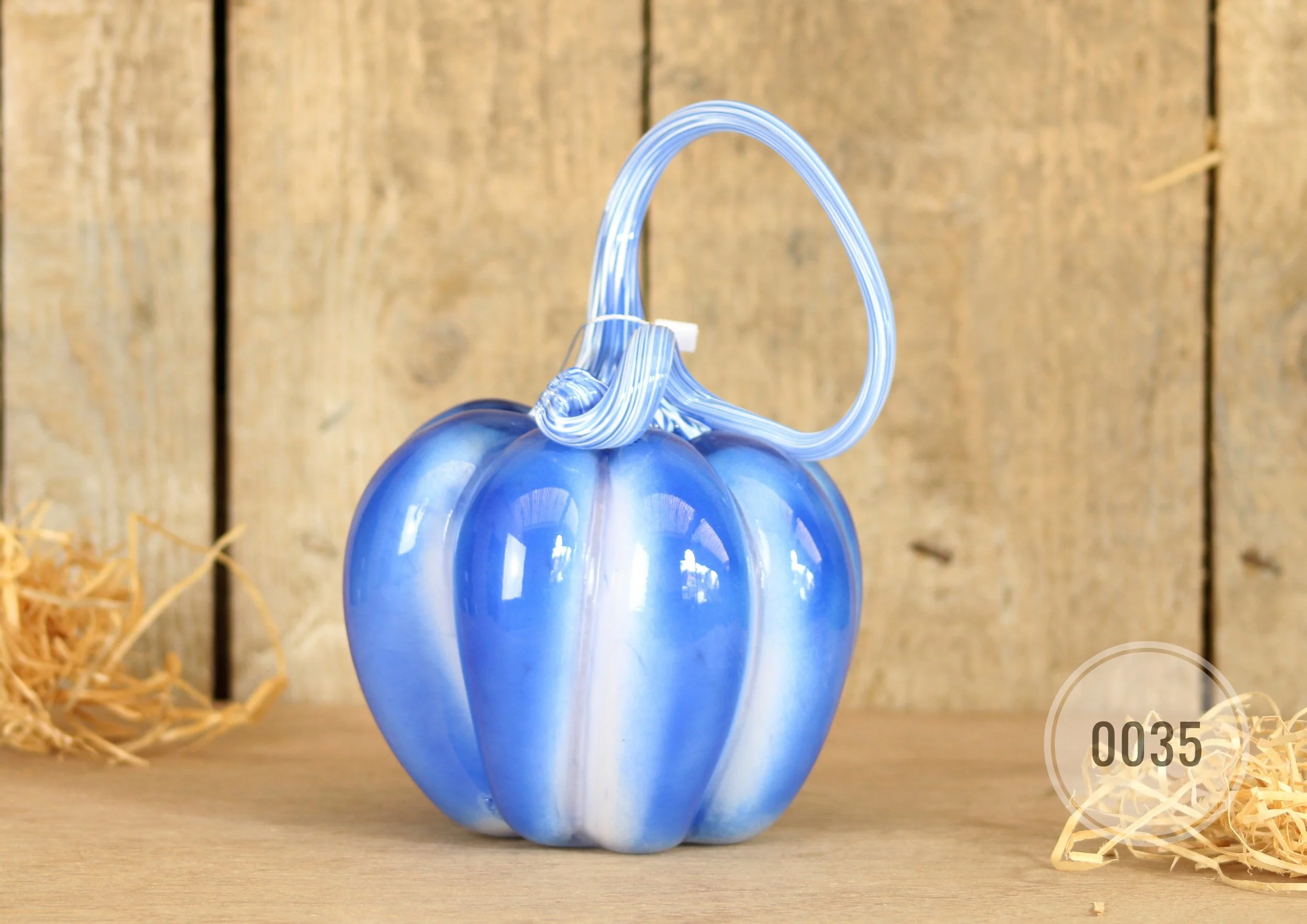 Blue Striped Glass Pumpkin