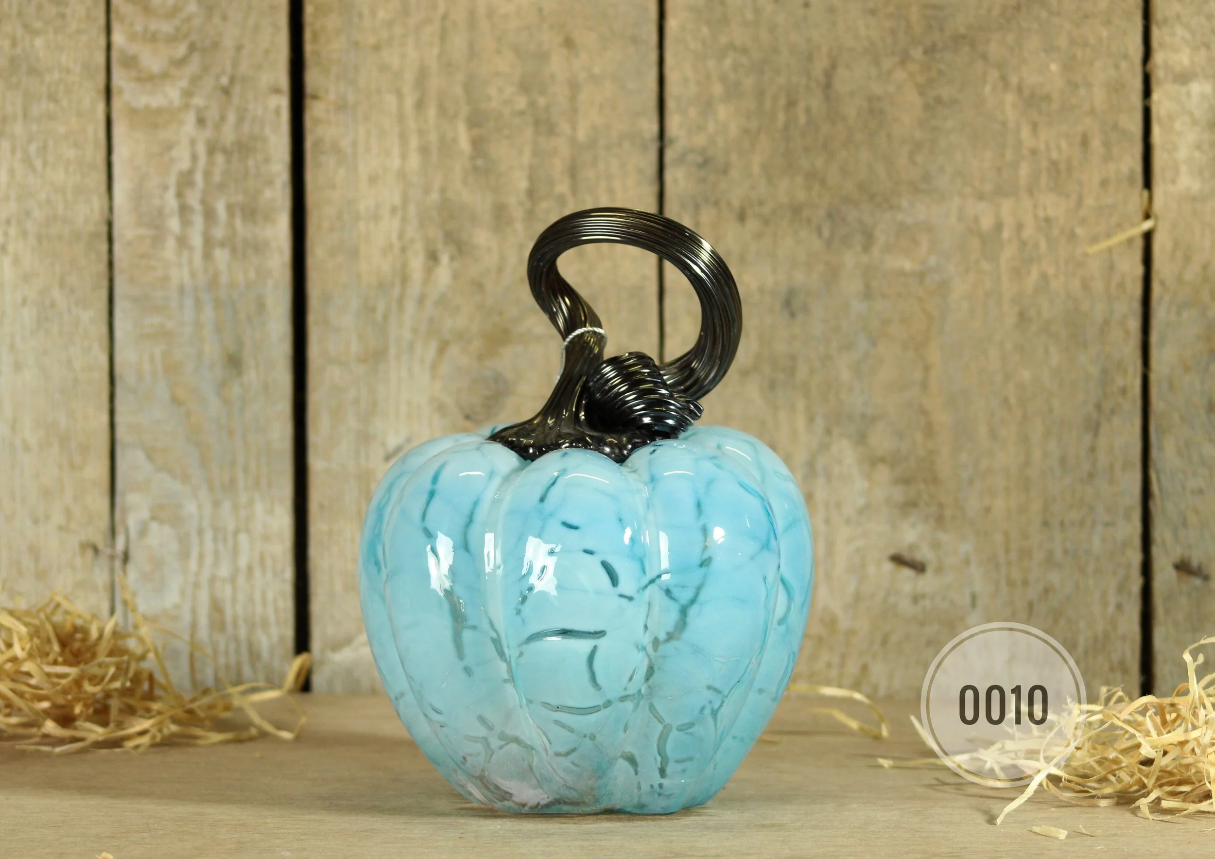 Blue Crackled Glass Pumpkin