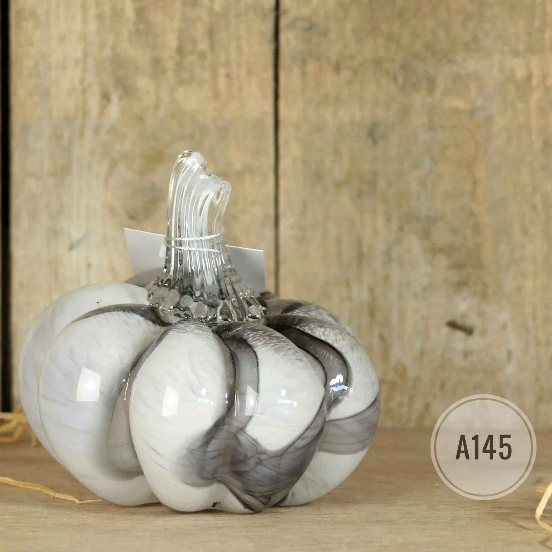 White and Gray with Short Stem Glass Pumpkin