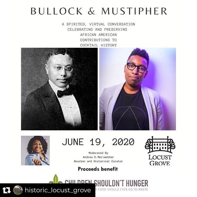 Almost time! Visit their profile to sign up, goes live at 4! 
Post from @historic_locust_grove :

Join us this Friday, June 19 at 4:00 pm for Bullock &amp; Mustipher | A Spirited Conversation with Andrea Meriwether and Shannon Mustipher. This virtual