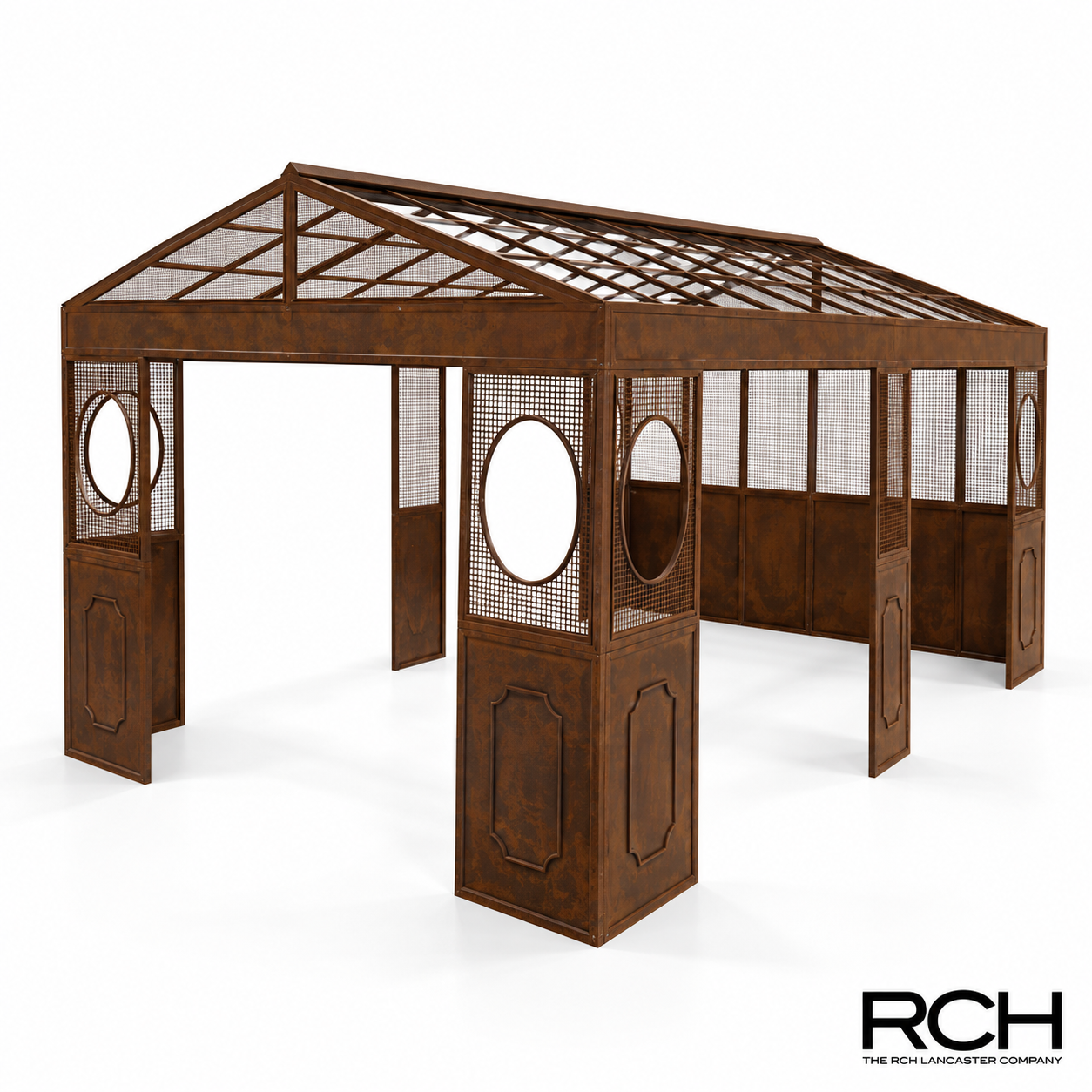 8' x 16' Victorian Style Iron & Glass Garden Gazebo Kit - Rust Brown Finish | **Build Time 24 Weeks**