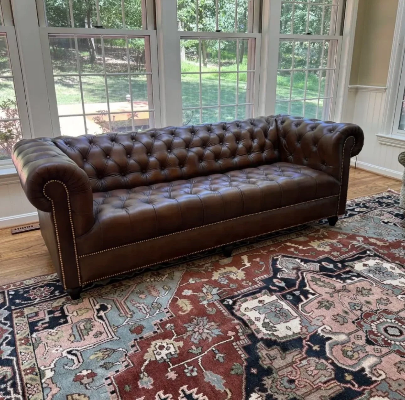 87" Bison Leather Tufted Chesterfield Sofa