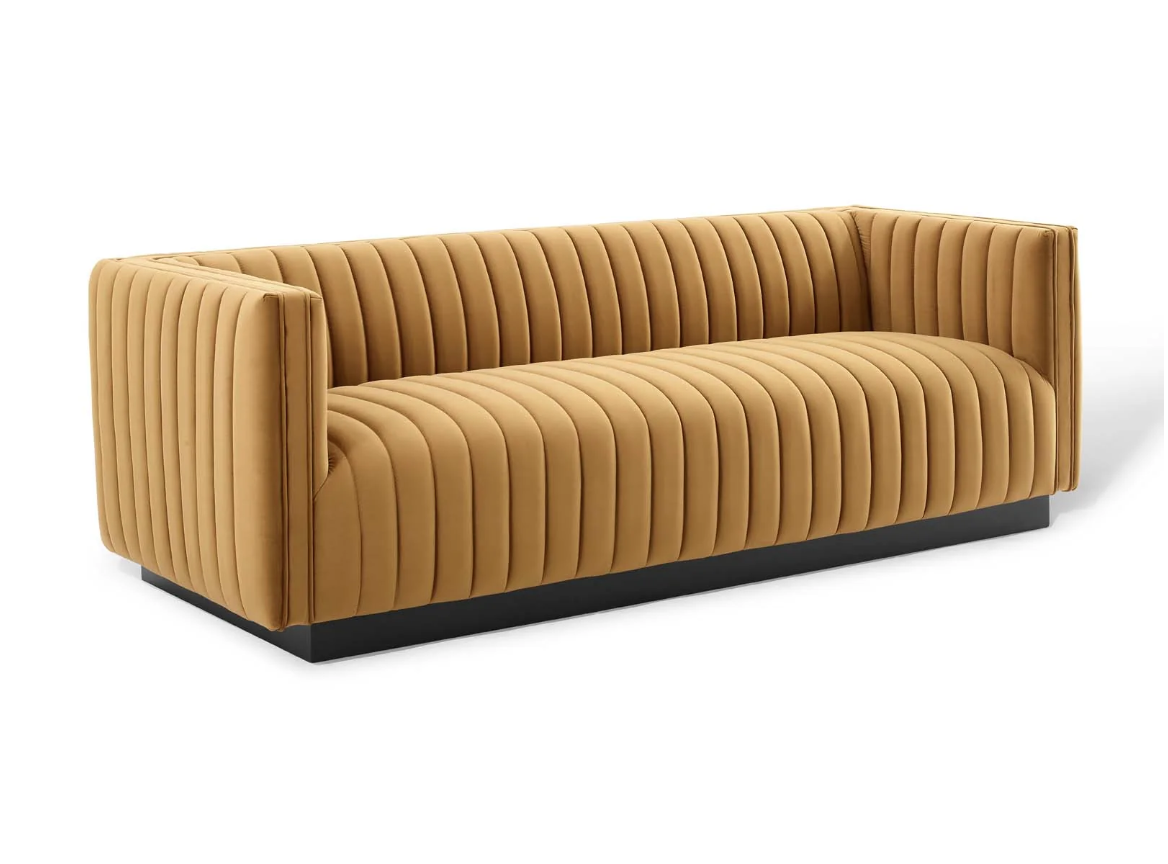 YELLOW VELVET TUFTED SOFA