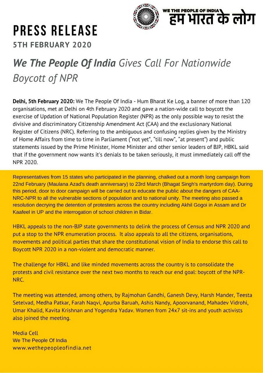Hum Bharat Ke Log (HBKL) [We The People] calls for a boycott of NPR