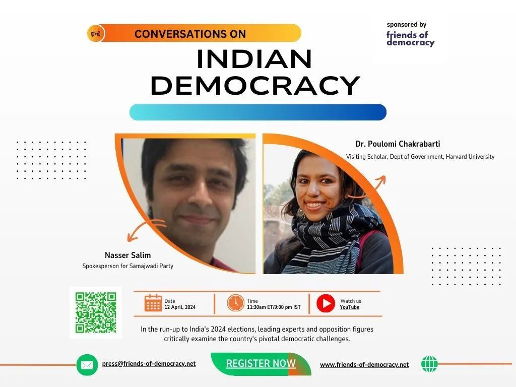 UPDATE: Friday April 12th, join Friends of Democracy for the next episode of their must see series, &ldquo;Conversations on Indian Democracy&rdquo;. 

🎙️ These fireside chats bring together academics with Indian politicians who are facing unique cha